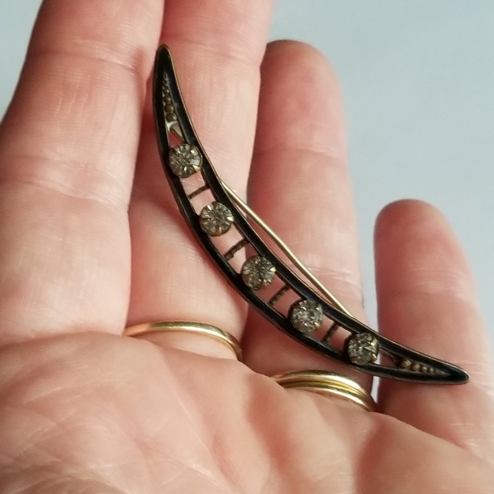 Relisted - Antique crescent moon brooch black enamel pin victorian vintage - Picture 7 of 12